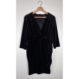 Lulus Black XL Velour Velvet Faux Wrap Mini Dress Evening Elegant Holiday‎ Party